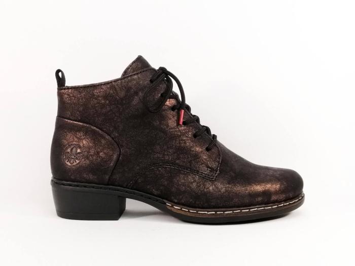 Bottine femme chic confortable et originale noire bronze RIEKER Y0830 à talon tendance