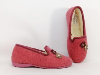 Chaussons chauds femme fourrés pure laine SOCA 0340 fresa rose souple