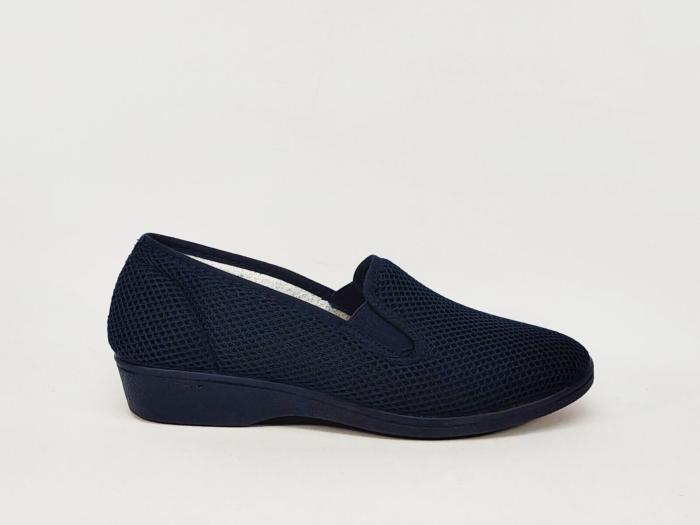Chaussure femme pieds sensibles toile légère nid d'abeille souple marine SOCA 0620 compensé