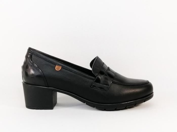 Mocassin femme à talon 5cm cuir souple noir grand confort VALERIA'S 9541