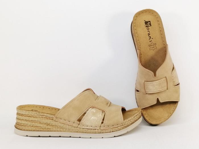 Mule compensée femme chic confortable semelle cuir doré à pas cher MORAN'S accru