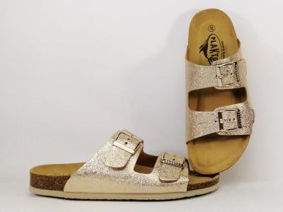 Mule femme cuir or chic grand confort PLAKTON beta platino - Fabrication Espagne