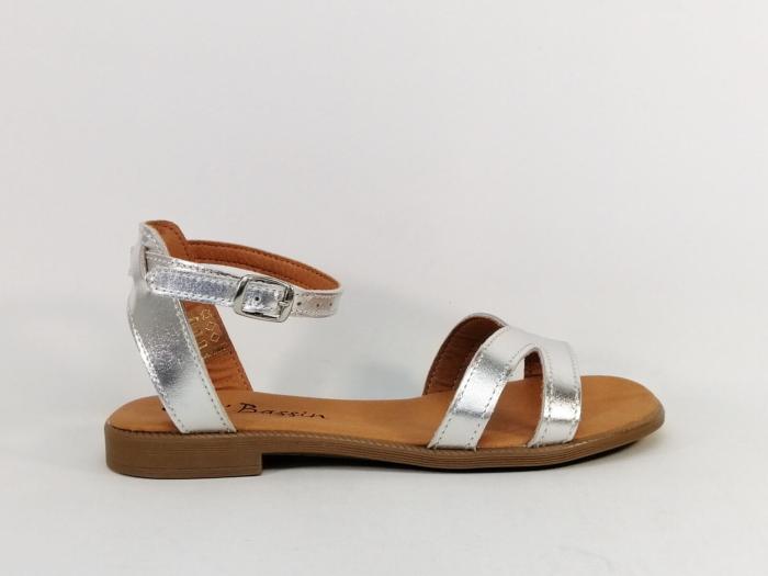 Sandale plate femme cuir argent chic et confortable CAP BASSIN 24097 fabrication Portugal