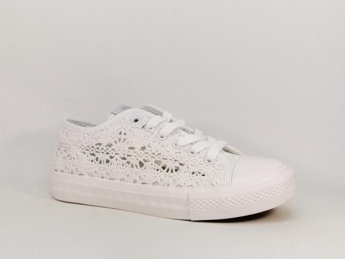 Basket blanche femme tendance toile dentelle destockage REFRESH 170735 à pas cher