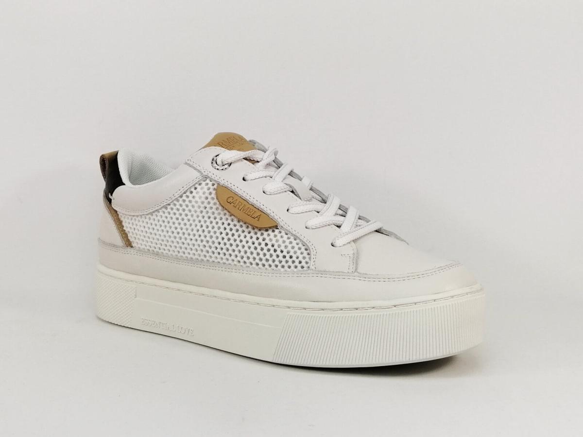 Basket femme compensée en cuir blanc nappaleau