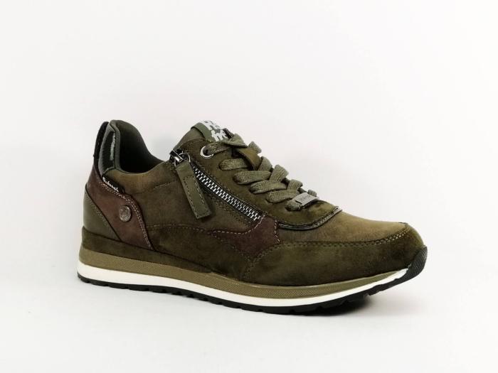 Basket femme kaki tendance et confortable chic en destockage REFRESH 170133 vegan zip et lacets