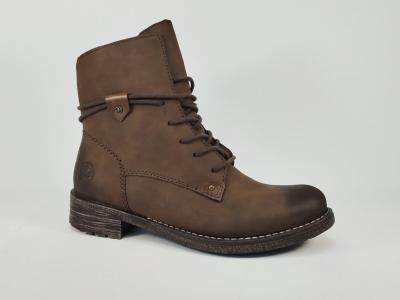 Bottine marron femme tendance confortable RIEKER 79442 souple, lacets et zip
