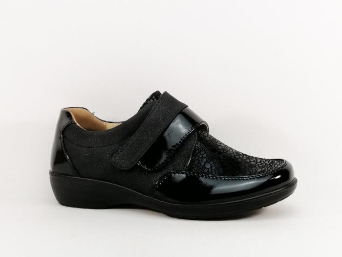 Chaussure femme pieds sensibles confortable à velcro semelle cuir SWEET'R damila noir à pas cher