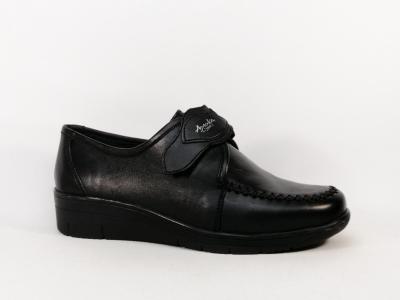 Chaussures confort femme pieds sensibles  scratch cuir noir souple AYOKA dalma