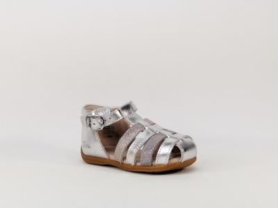 Chaussure d't cuir argent pour fille bb destockage ASTER Ofilie