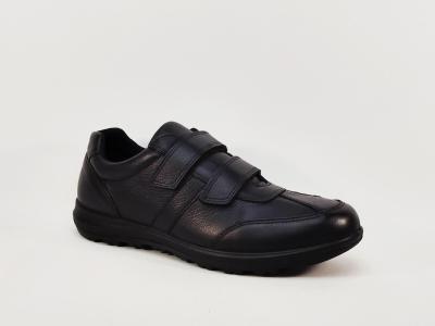 Chaussures homme pieds larges grand confort cuir noir � velcro destockage IMAC 851490