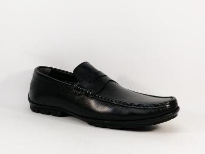 Mocassin homme tout cuir noir grand confort destockage MORAN'S zimo