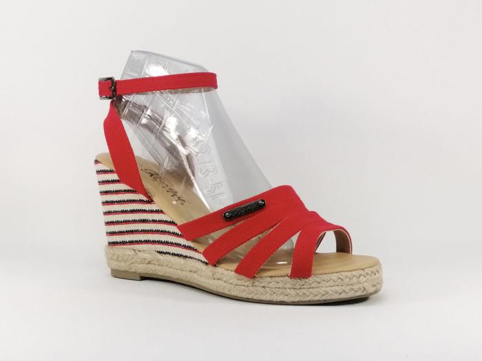 Sandale rouge compensée en destockage KAPORAL monty pour femme 