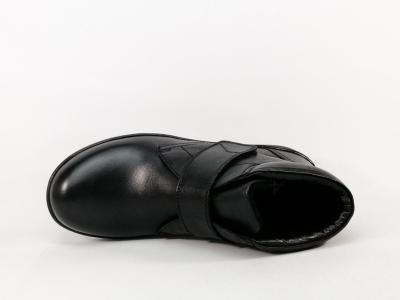 Bottines femme pieds larges et sensibles grand confort cuir noir souple à scratch AYOKA dula