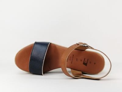 Sandale compensée en cuir marine AGORA Parne femme fabriquée en Italie