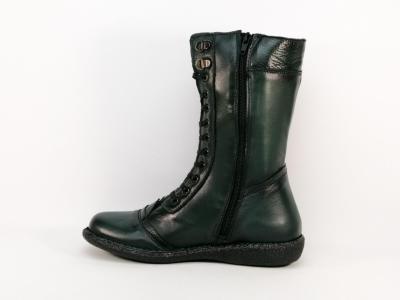 Botte femme cuir souple vert foncé à lacets BRAN’S 516 Fabrication Espagne 