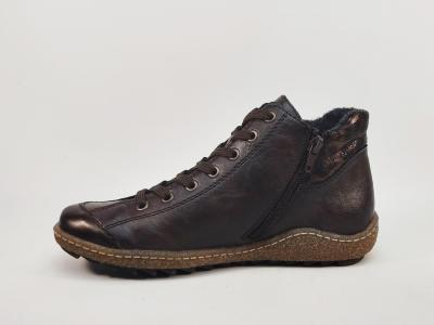 Chaussure montante femme RIEKER L7514 confort souple marron imperméable double zip et lacets