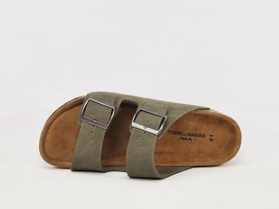 Claquette homme cuir kaki confortable tendance à pas cher TERRE DE MARINS bartino