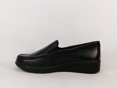 Mocassins femme compensés pieds sensibles grand confort cuir noir AYOKA dastor sans lacets
