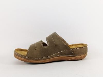 Mule femme confort semelle cuir à velcro kaki taupe tendance RELAXITY malalot à pas cher
