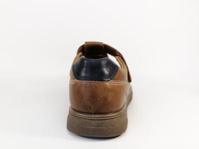 Chaussure ouverte homme grand confort cuir camel à velcro destockage IMAC 151610
