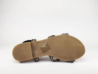 Sandale plate noire pas cher tendance à élastique pour femme STEPHAN Wsl-44