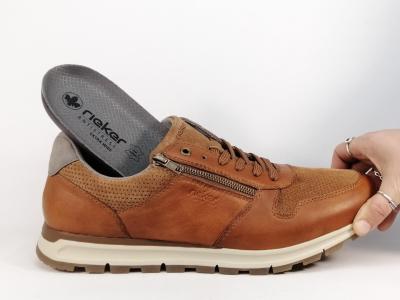 Basket homme grande taille pied large cuir camel confortable RIEKER B0505