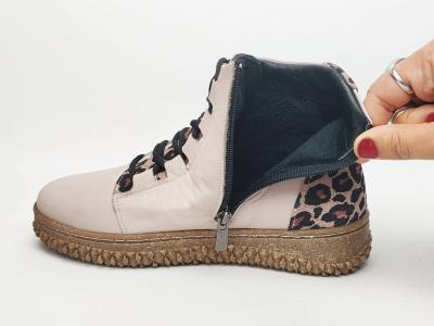 Basket montante femme cuir souple beige leopard confortable tendance PEDRO TORRES 877BON1
