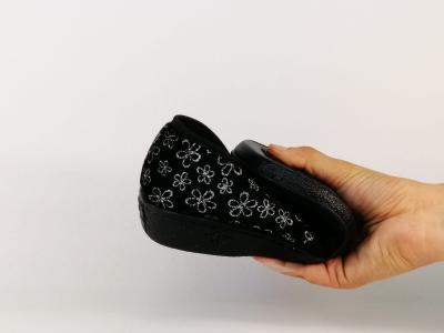 Mocassin femme pieds larges et sensibles en toile souple noir confortable BOISSY 6291