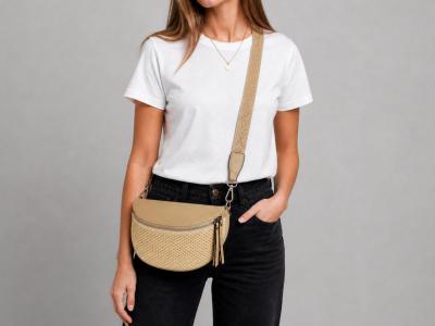 Sac banane femme pas cher chic taupe beige raphia tendance MARO S12-30