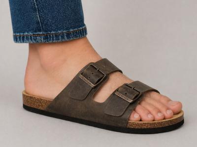 Mule homme grand confort cuir marron PLAKTON barna musgo semelle mémoire de forme
