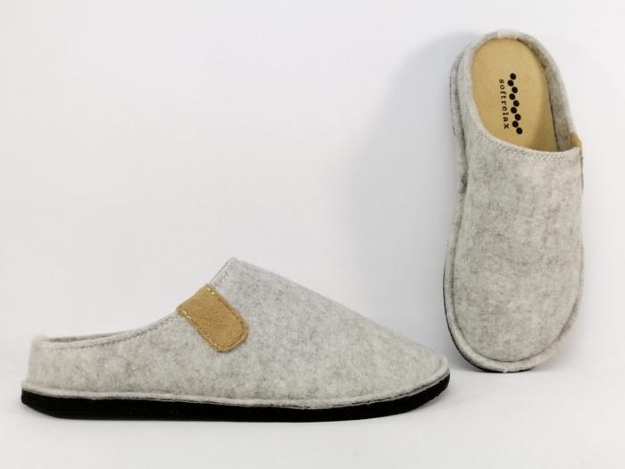 Chausson femme souple confortable semelle cuir à pas cher SOFTRELAX SUPREMO 8420930002 gris