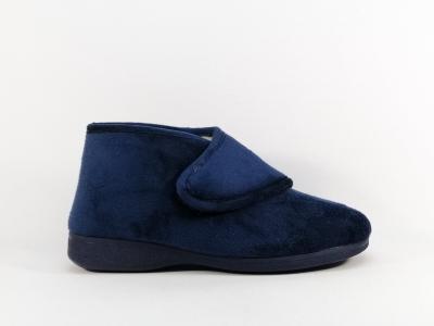 Chausson montant femme fourré laine à velcro SOCA 0471 marine chaud et confortable