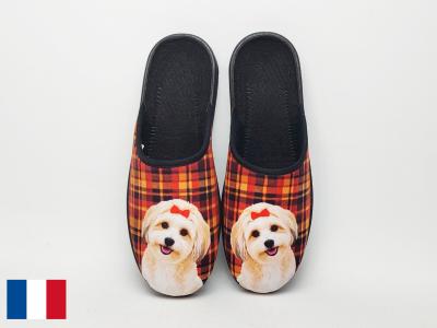Chausson mule femme motif chien mignon original et confortable BOSSI loriane - fabrication France