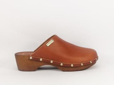 Sabot femme cuir et bois destockage TROPEZIENNES tonsabo camel à pas cher