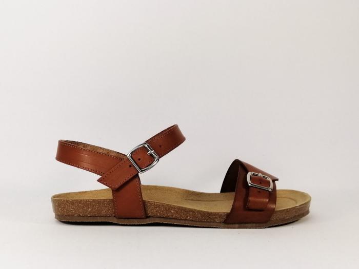 Sandale plate en cuir camel fabriquée en Espagne JORDANA 2136 femme