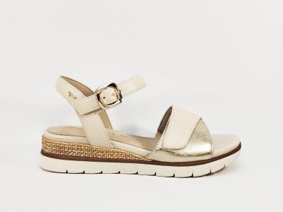 Sandale femme pieds larges TAMARIS COMFORT 88736 cuir beige chic confortable à scratch