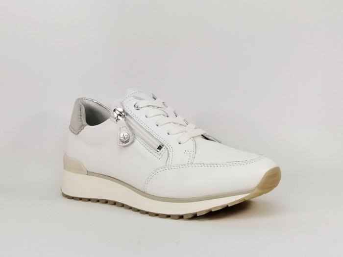 Basket grand confort femme pieds larges CAPRICE 23716 cuir souple blanc