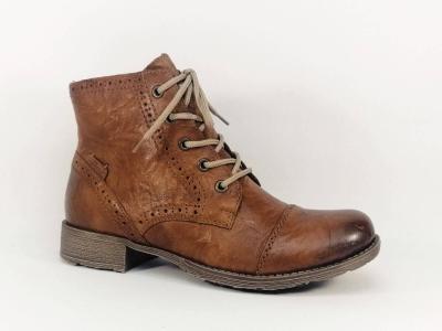 Bottine femme RIEKER 70800 originale et confortable cuir camel à lacets et zip