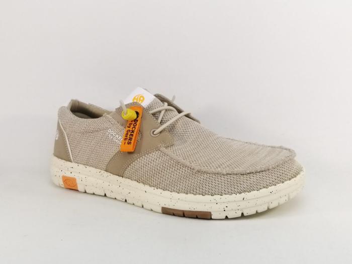 Chaussures homme sans lacets en toile beige confortable destockage DOCKERS 52AA002 pieds larges