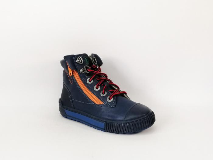 Chaussure montante KICKERS pirlzip cuir marine destockage double zip, lacets garçon