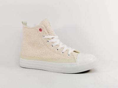 Chaussures montantes femme tendance dessus bouclé blanc cassé confortable à pas cher BANANA MOON roy