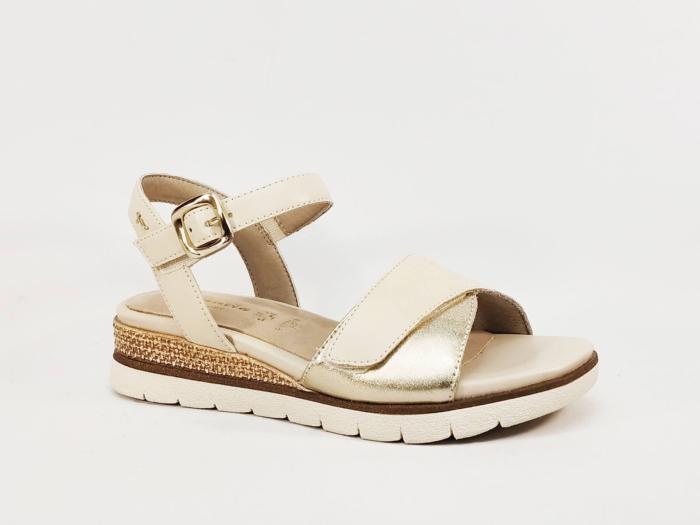 Sandale femme pieds larges TAMARIS COMFORT 88736 cuir beige chic confortable à scratch