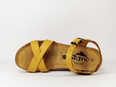 Sandale compensée jaune tout cuir semelle bio PLAKTON So final pour femme