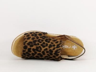 Sandale leopard femme chic confortable grande largeur RIEKER 62741-90 à élastiques