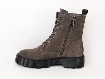 Bottine à lacets femme cuir gris destockage CARMELA 68005 style rangers