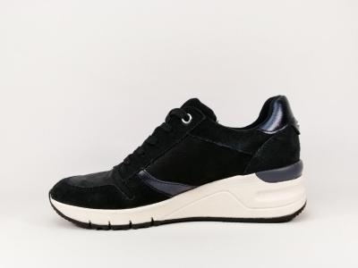 Sneakers femme compensée en cuir bleu marine destockage TAMARIS 23702