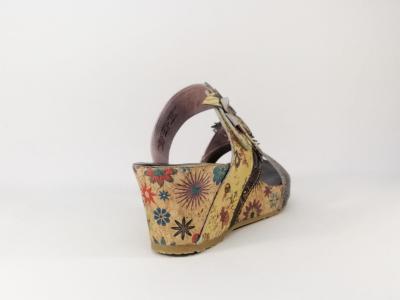 Mule compensée originale en cuir taupe à velcro LAURA VITA Facdiao pour femme