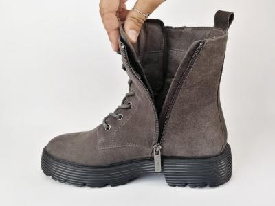 Bottine à lacets femme cuir gris destockage CARMELA 68005 style rangers