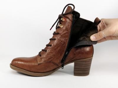 Bottine chic à lacets RIEKER Y2000 cuir camel à talon confortable femme